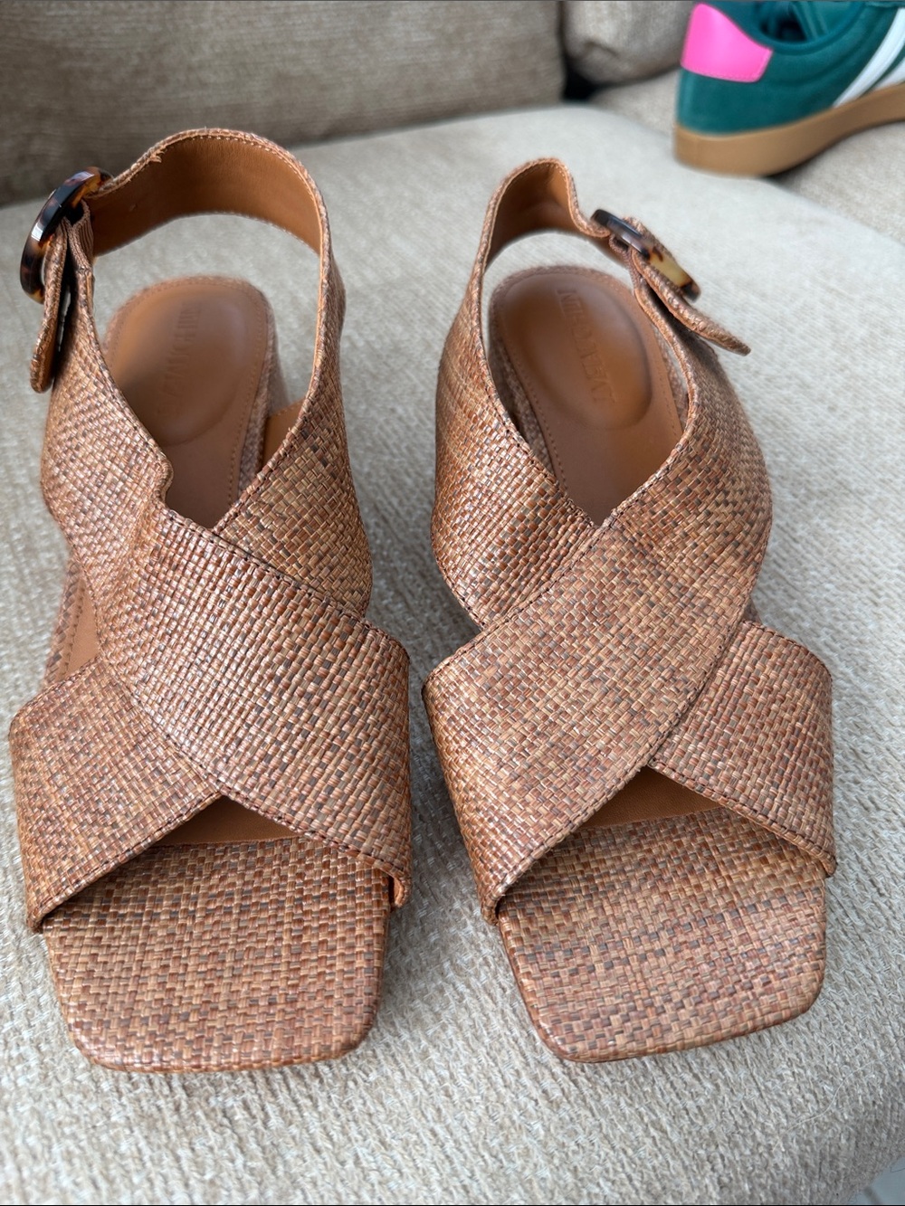 J. McLaughlin Woven Tan Cross-Strap Slingback Sandals